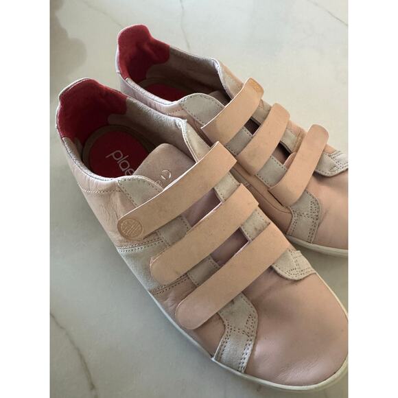 Plae Larkin Shoes Leather Cameo Rose 3 strap hook and loop sneakers W 12 M 10.5 - Picture 7 of 7
